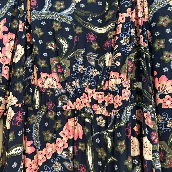 NWT Loft Petite Large Floral Shirred Flounce Long Sleeve Midi Dress - Picture 3 of 10